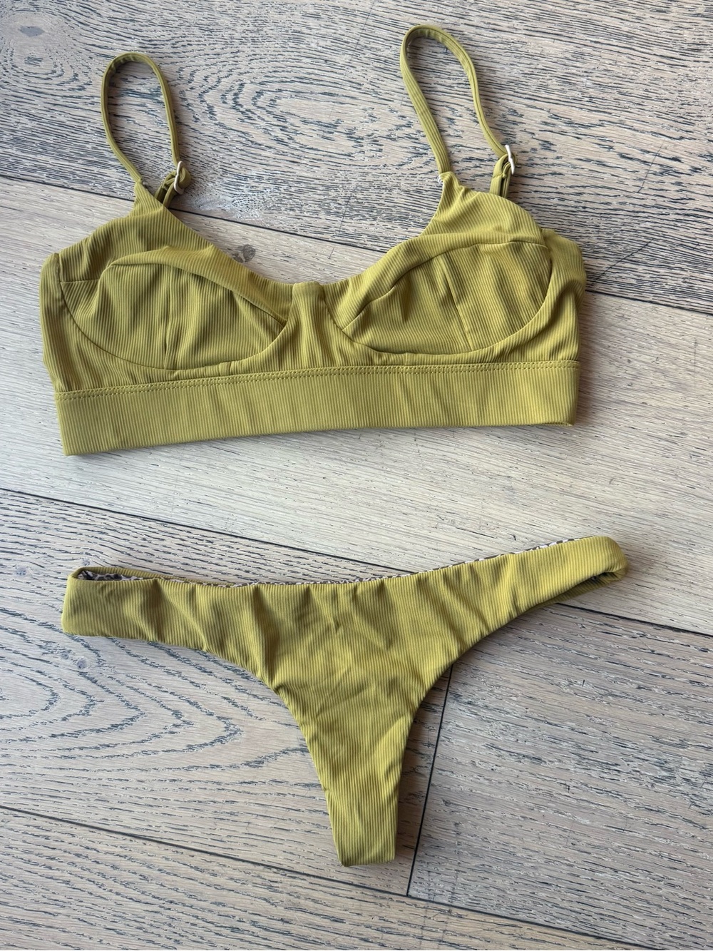 ACACIA swimwear Olive Green Ribbed Paisley Bikini Top & HO'OKIPA BOTTOM Set - Picture 1 of 2